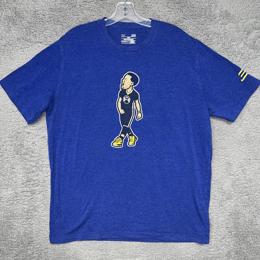 Under Armour Stephen Curry T Shirt Mem Sz L Blue Golden State Warriors Back Logo